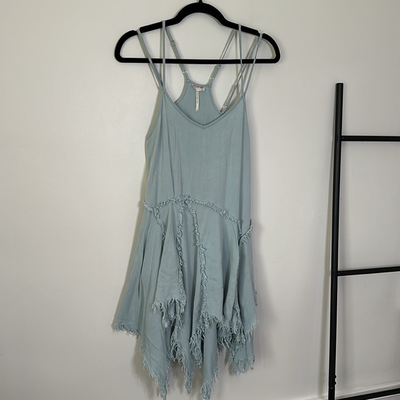 Free People Tattered Up Pool Blue Mini Slip Dress S - Picture 4 of 9